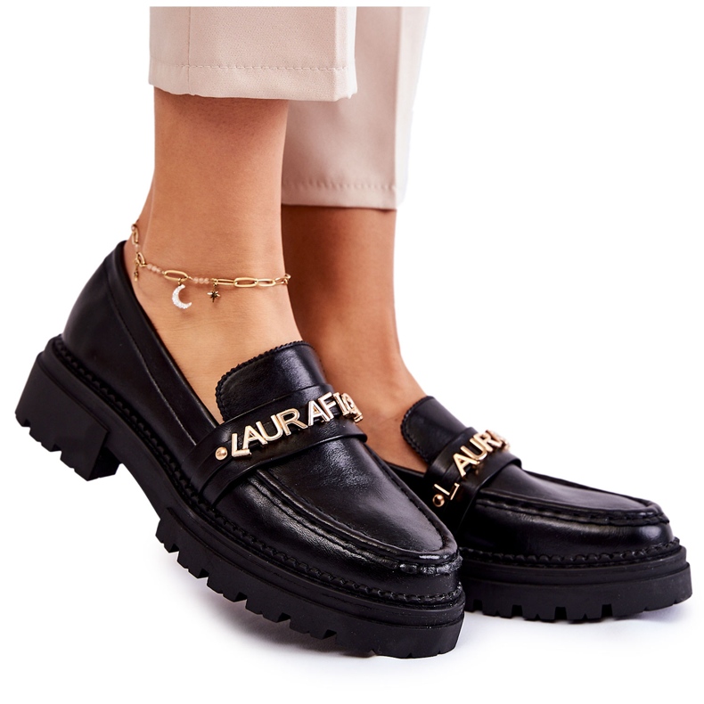 Bőr Loafers Letters La.Fi 210001B-PU Fekete