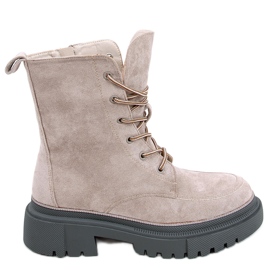 Roisin Khaki velúr fűzős csizma bézs