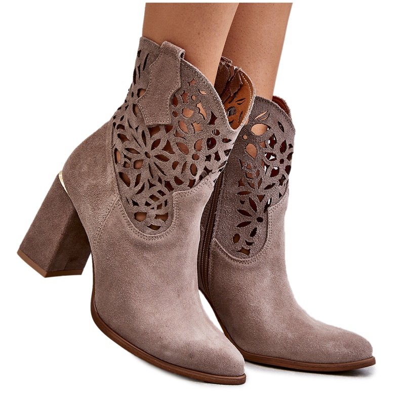 Lewski Shoes Velúr áttört bokacsizma Leewski cipő 3264 Világosbarna