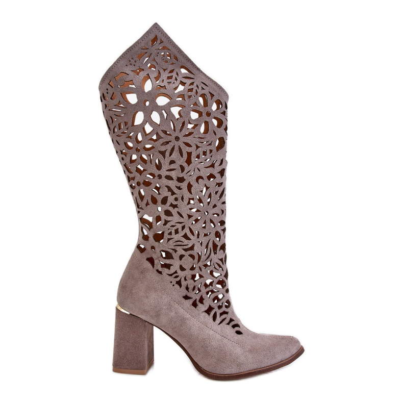 Lewski Shoes Velúr áttört csizma Leski cipő 3234 Cappuccino sokszínű