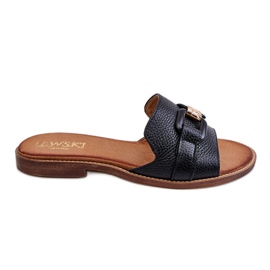 Lewski Shoes Bőr női papucs Leewski cipő 3270 fekete aranysárga