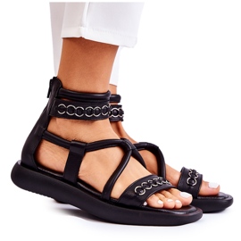 Bőr szandál az emelvényen Maciejka 05559-01 Fekete