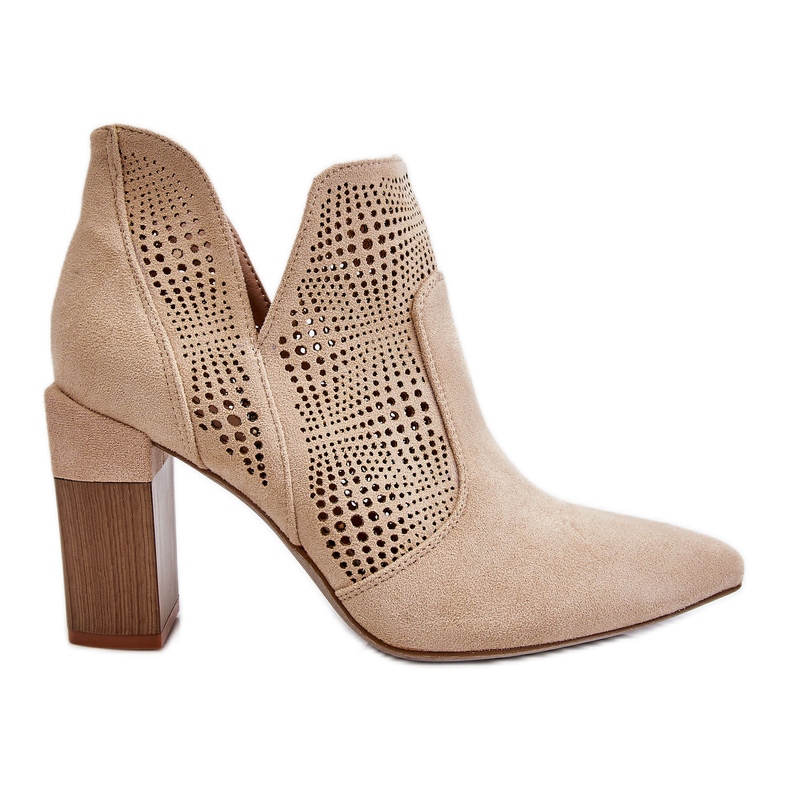 PM1 Áttört velúr magassarkú csizma Világos bézs Leanna barna