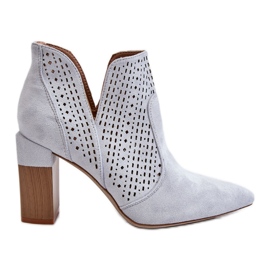 PM1 Divatos velúr áttört magassarkú csizma szürke Genevi ezüst