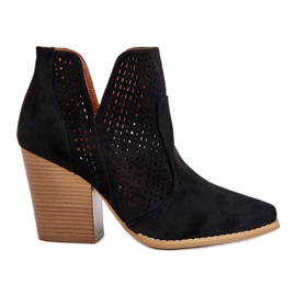 PM1 Női csizma magas sarkú velúr áttört fekete árnyalatokkal