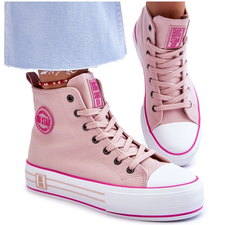 Női magas textil tornacipő Big Star LL274186 Pink rózsaszín