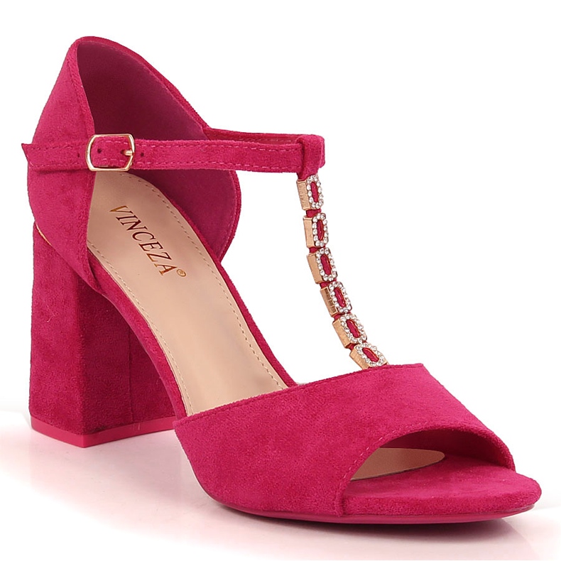 Női velúr szandál a oszlopon cirkóniákkal fukszia Vinceza 20195 rózsaszín