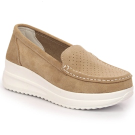 Női bőr velúr naplopók bézs platformon Artiker 52C1759