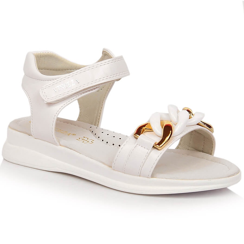 Lányszandál tépőzáras lánccal, fehér Vinceza 36127
