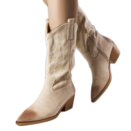 PA1 Bézs színű öko-velúr cowboy csizma a Routhier-től