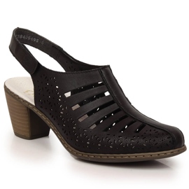 Bőr kényelmes női magassarkú szandál Rieker 40959-00 fekete
