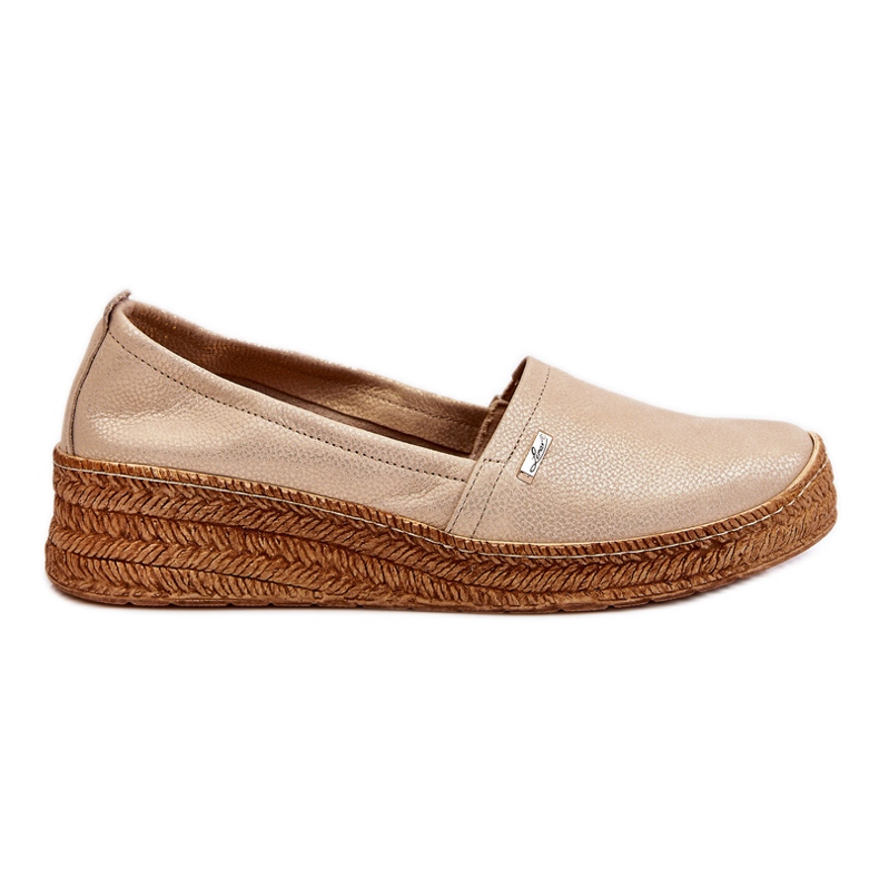 Lemar Női Wedge Leather Espadrilles Beige &amp; Gold Hadlee bézs