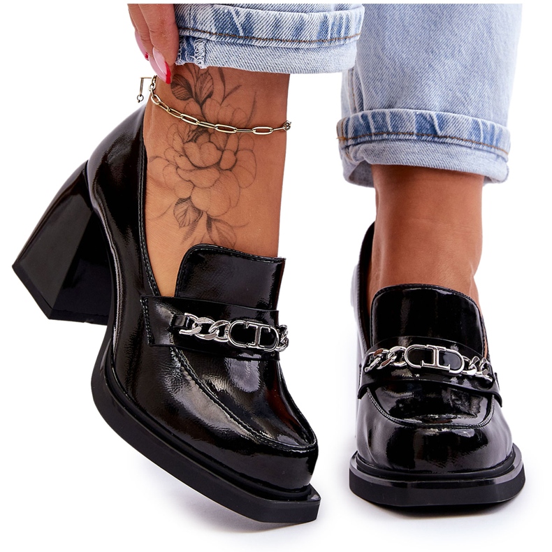 S.Barski Kényelmes pumpák masszív sarkú fekete Julien