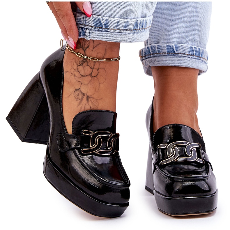 S.Barski Bőr pumpák masszív sarkú fekete Maximo