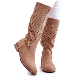 S.Barski Női velúr áttört térdcsizma bézs Savannah S.Barski Női velúr áttört térdcsizma bézs Savannah