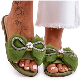 PS1 Női papucs masnival és strasszokkal, zöld Jolene