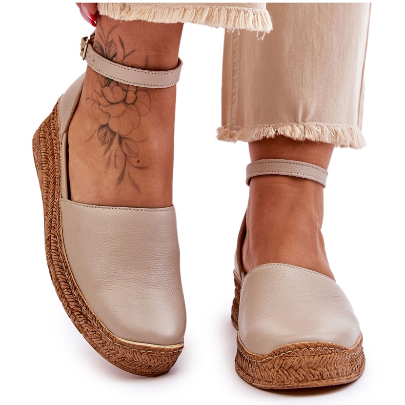 Lemar Női bőr Espadrilles szandálok Beige Moise bézs