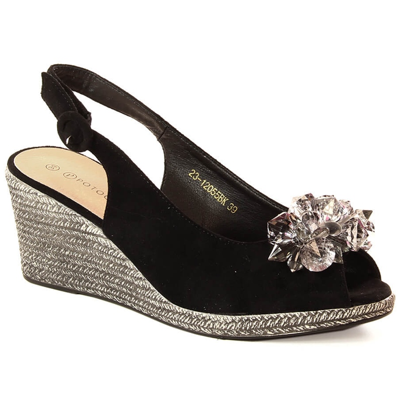 Női velúr ékszandál fekete kristályokkal Potocki SZ12055