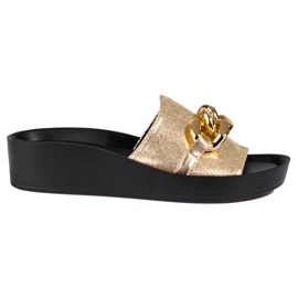 Kényelmes arany színű női Shelovet papucs lánccal aranysárga