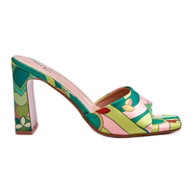 Női mintás sarkú papucs zöld Adelise sokszínű