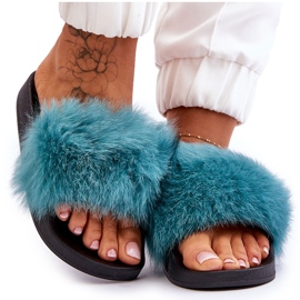 Női gumipapucs szőrmével Türkiz Lucrece kék