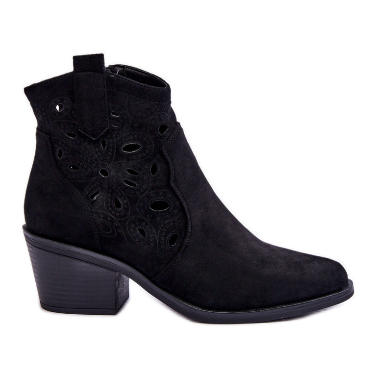 S.Barski Női velúr áttört Cowboy csizma fekete Daxon