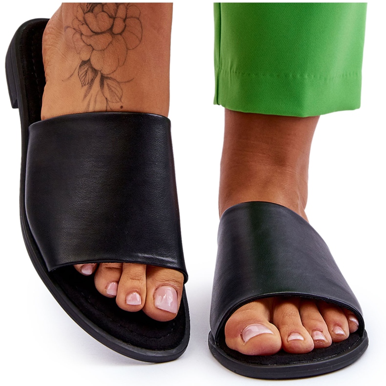 Női bőr sima papucs fekete Cerise