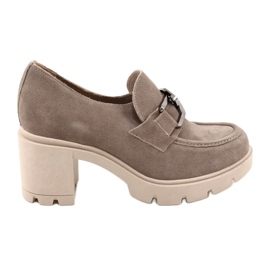 Lemar Elegáns Brogues a sarkán sötét ezüst bézs díszítéssel Harmell