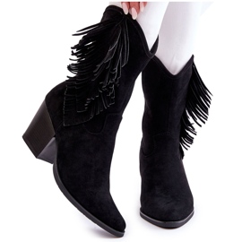 S.Barski Női alacsony velúr Cowboy csizma fekete Elyse