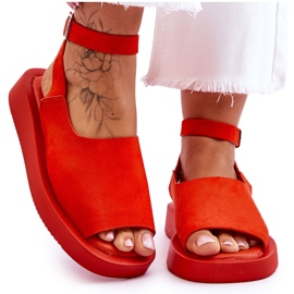 FG2 Kényelmes női platformszandál, sötét narancssárga rubin