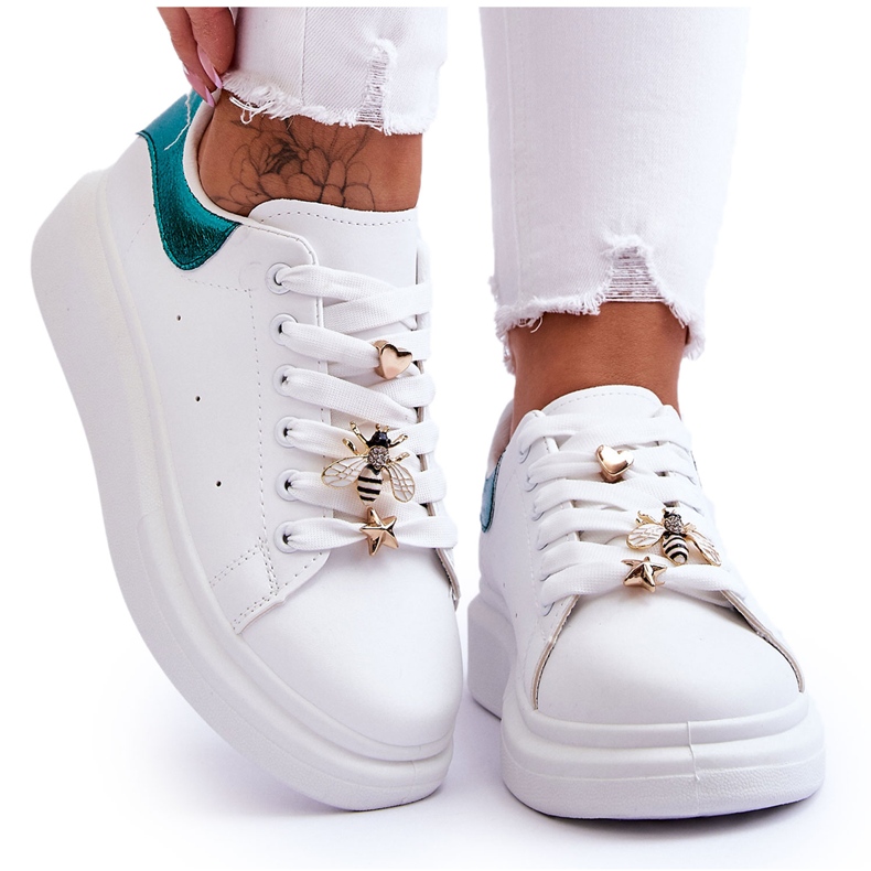 FG2 Női sportcipők egy hatalmas platformon, fehér és zöld Chante