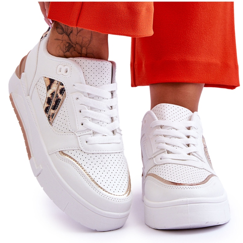 Női bőr leopárd sportcipő, fehér Nancey