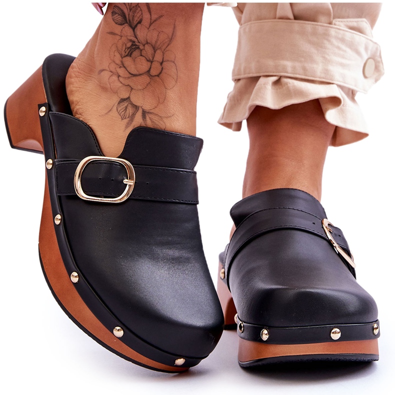 FI1 Női bőr papucs klumpa Fekete Fanett