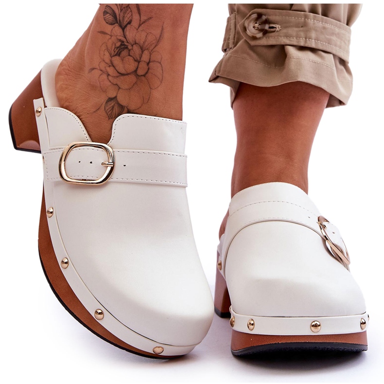 FI1 Női bőr papucs klumpa Fehér Fanett