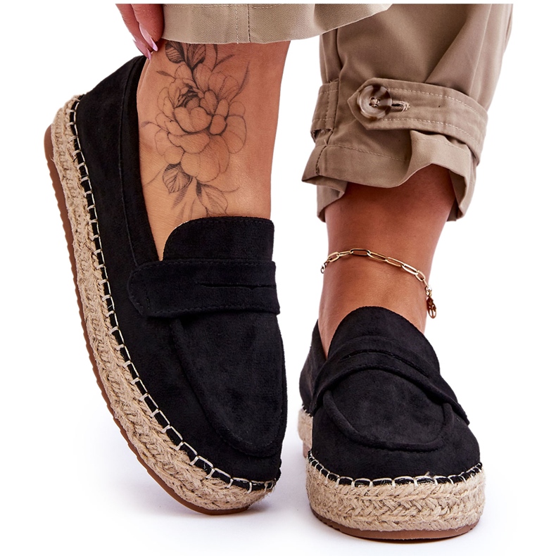 Női velúr Espadrilles Black Keyla fekete