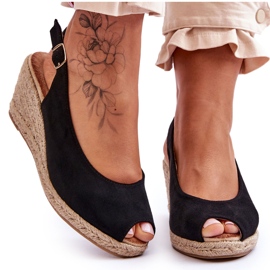 Suede Wedge Sandals Black Elsie fekete