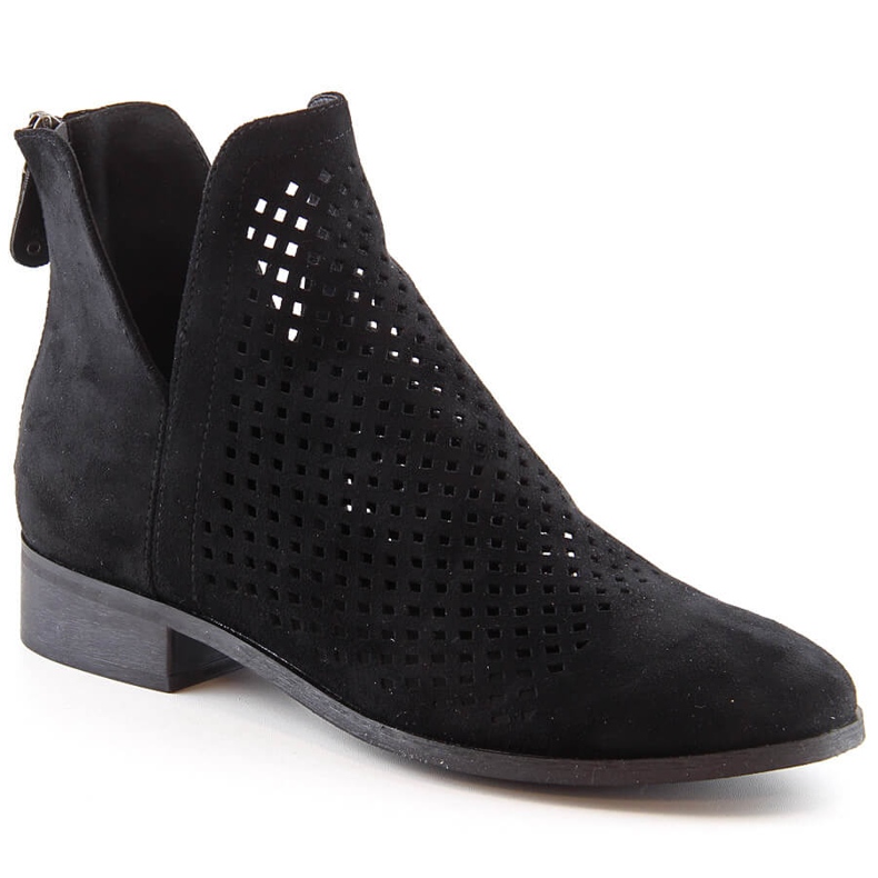 Női áttört fekete velúr csizma Potocki SZ12107