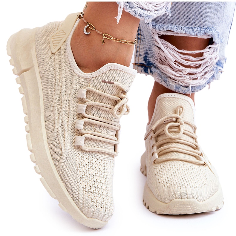 FB2 Női felbújós sportcipők Sneakers Bézs Rosett