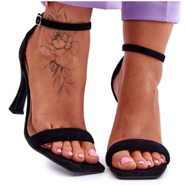 Velúr női sarkú szandál fekete Rousses