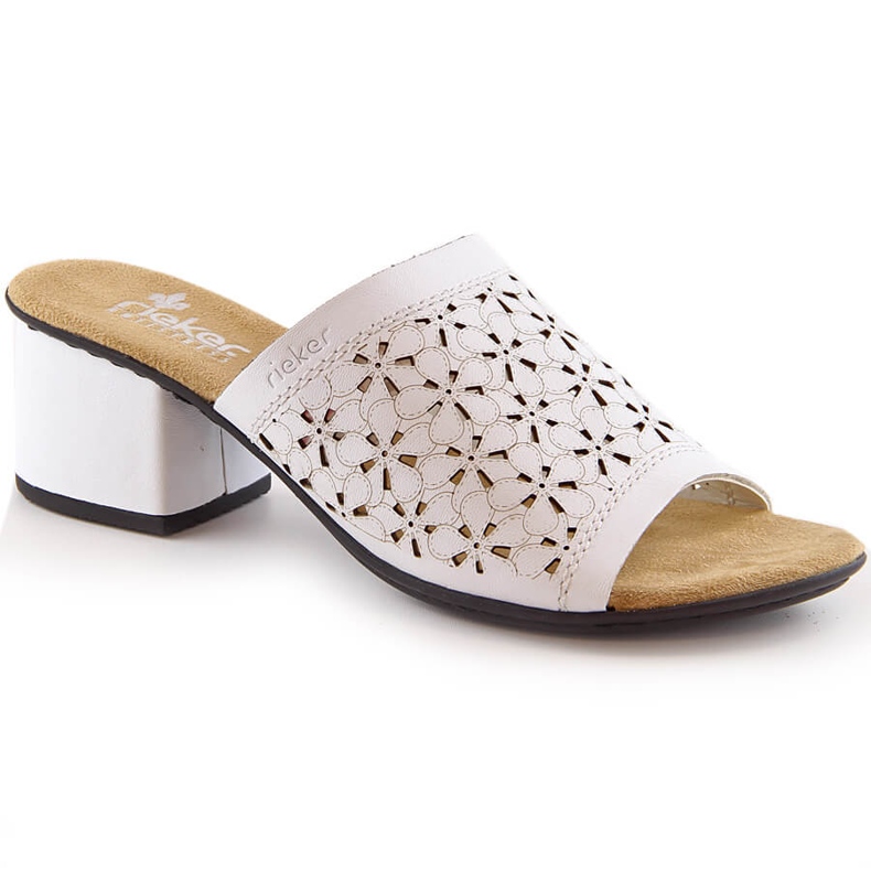 Rieker 64681-80 bőr női áttört fehér sarkú szandál