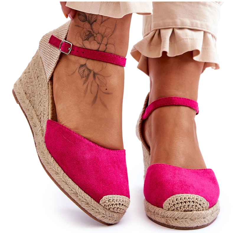 Fukszia Cammer Suede Espadrilles Wedge szandál rózsaszín