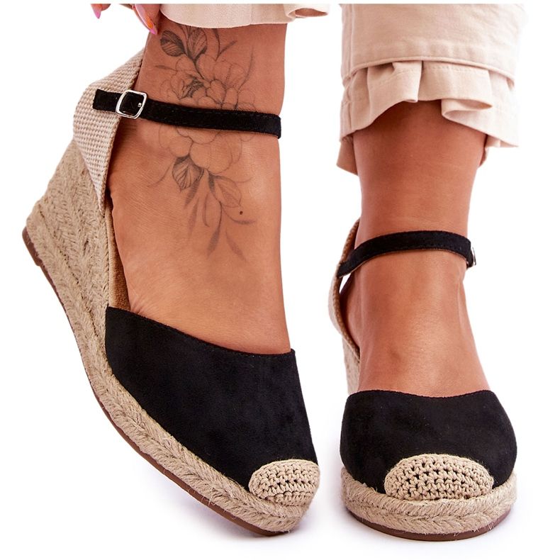 Velúr Espadrilles Wedge Sandals Black Cammer fekete