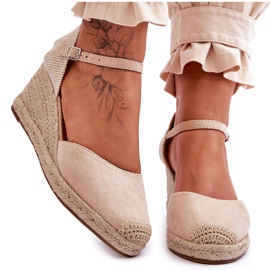 Velúr Espadrilles Wedge Sandals Bézs Cammer barna