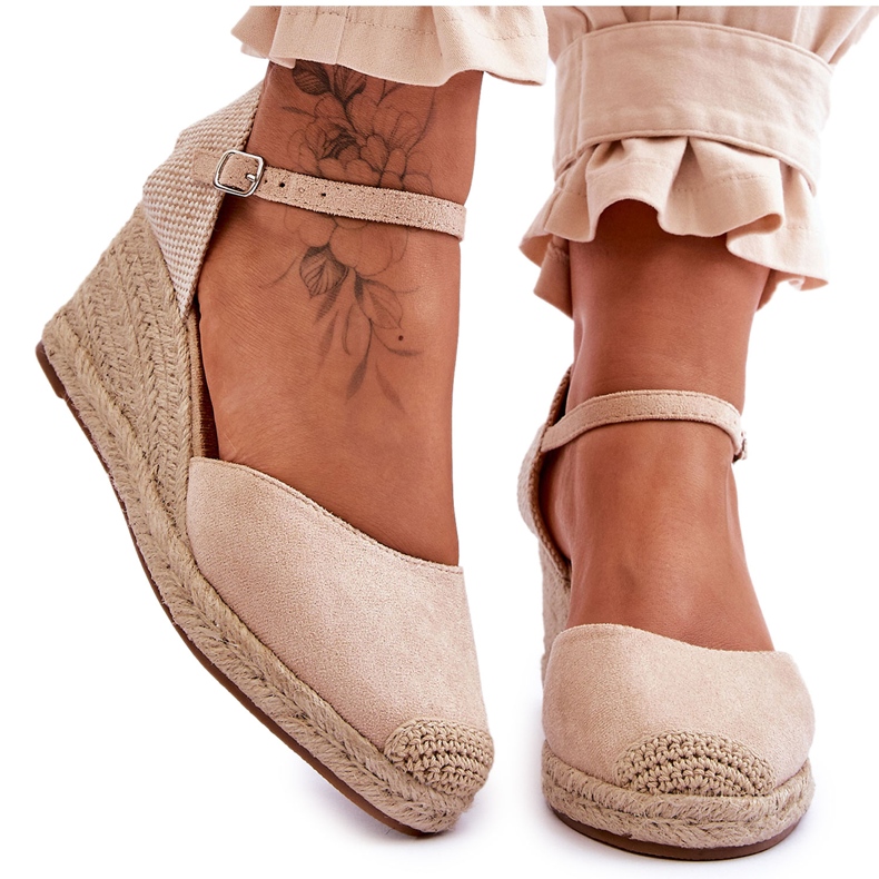 Velúr Espadrilles Wedge Sandals Bézs Cammer barna