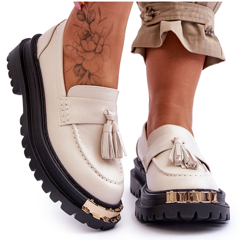 Lonisa Lonis Classic Loafers rojtokkal bézs