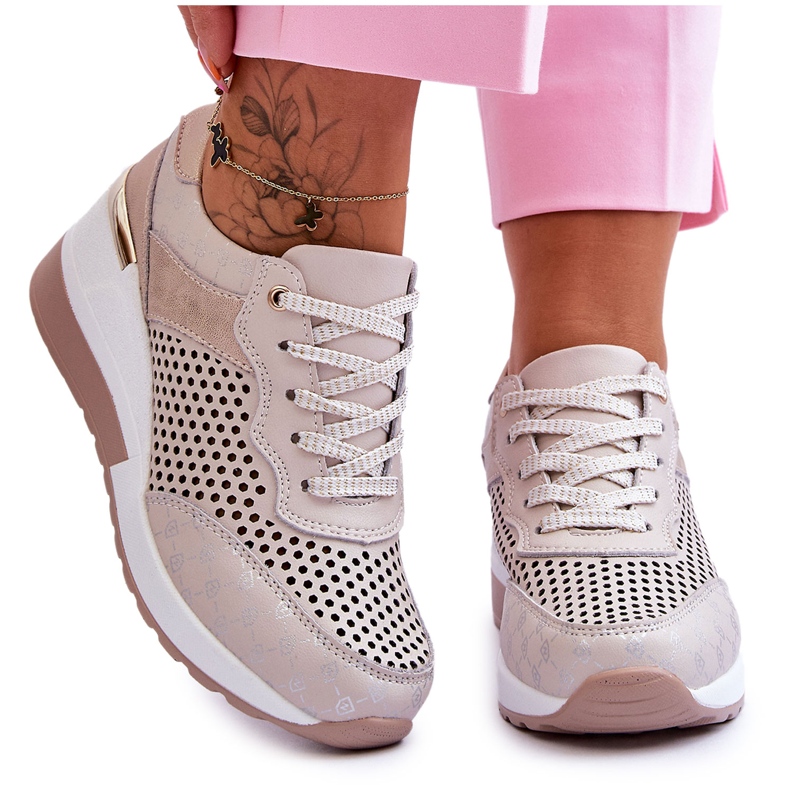 S.Barski Női áttört bőr tornacipő Világos bézs Virginia