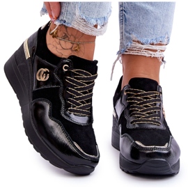 S.Barski Női bőr ék alakú sportcipő Fekete Rebeca