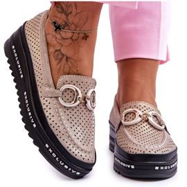 S.Barski Klasszikus áttört bőrcipők arany rendy díszítéssel aranysárga