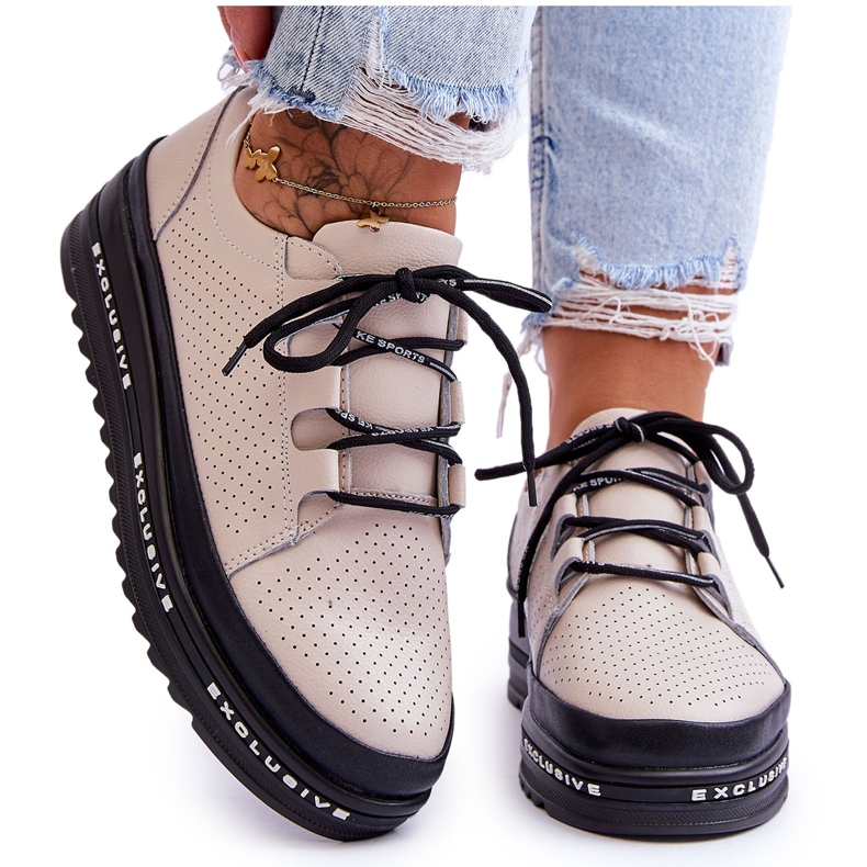 S.Barski Bőr áttört sportcipő Bézs Leonor