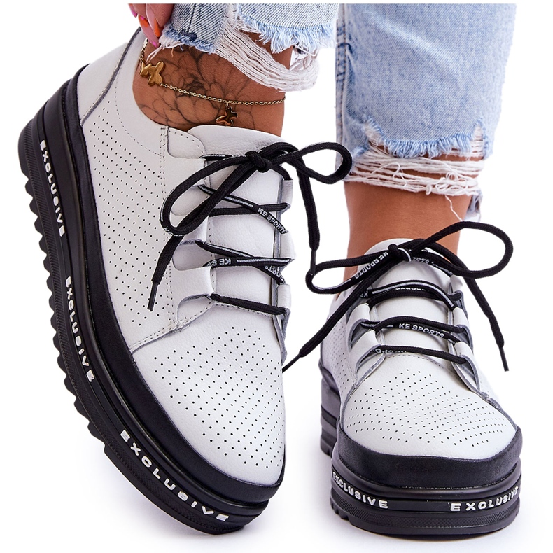 S.Barski Bőr áttört sportcipő Fehér Leonor